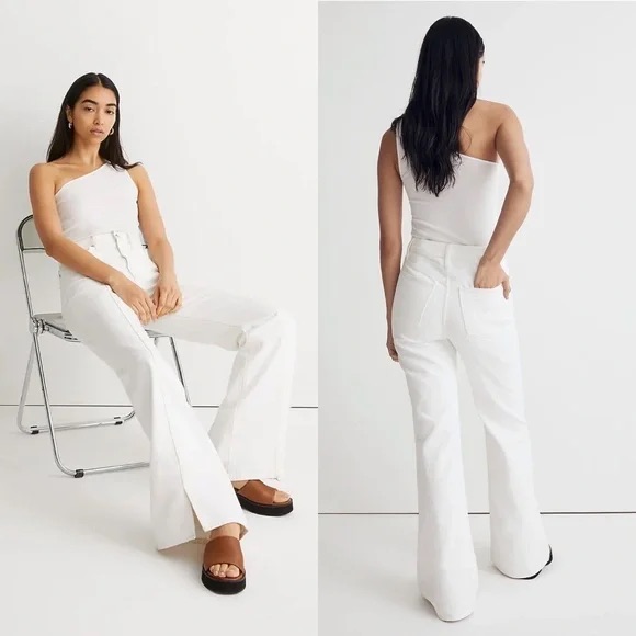 New Madewell Baggy Flare Jeans In Tile White: Front Slit Edition Size 28
